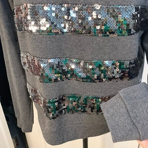 Forever XXI Green Sequin Stripe Crew Neck Casual Long Sleeve Comfy Sweatshirt - Picture 3 of 9